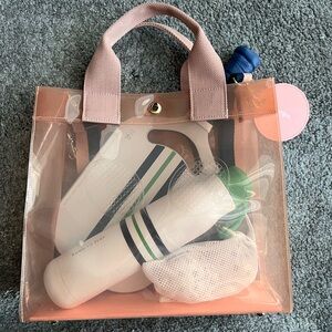 Transparent Pink Tote with Pink Webbed Handles